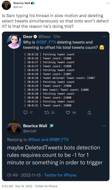 分析：SBF发布神秘推文或是为了逃避机器人检测到其偷删旧推文的行为